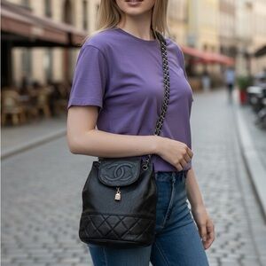 Black Leather Chain Backpack